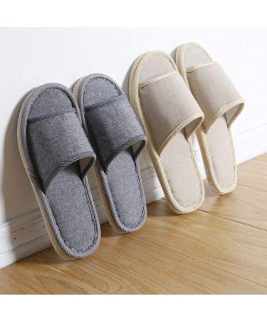 6 Pair Open Toe Breathable Spa Slippers for Hotel Guests - Beige Medium & Gray Large - Washable Unisex Slippers - Buy Online on SooperMarket.com