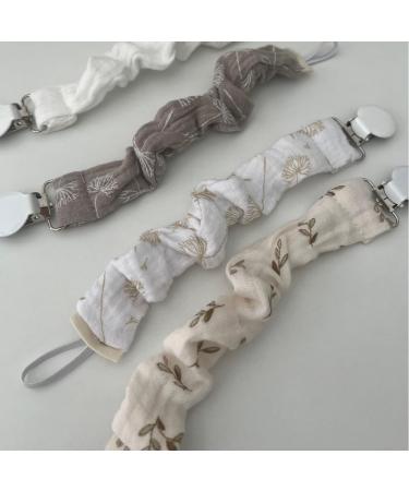 Mimuselina 4-Pack Pacifier Chain with Metal Clip for Babies - Fabric Pacifier Strap & Clip (Neutro) | International Shipping Available - Buy Online on SooperMarket.com