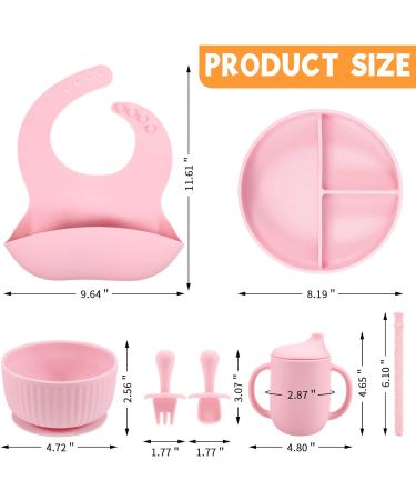Baby Feeding Set - Silicone Bib, Suction Divided Bowl, Spoon & Fork - Toddler Utensils - Pink (6 Months) | Baby Led Weaning Supplies - Buy Online on SooperMarket.com