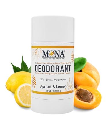 MONA BRANDS All Natural Magnesium Deodorant for Women & Men | Baking Soda & Aluminum Free | (Apricot Lemon) 2.65oz Apricot Lemon (1-Pack)