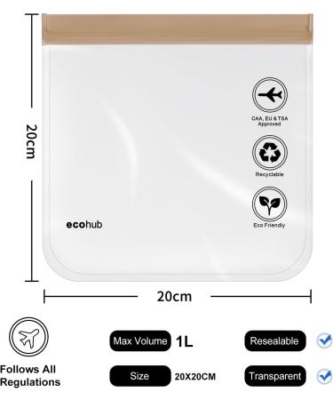 ECOHUB TSA Approved Airport Liquid Bag 20x20cm - Clear Toiletry Bag for Travel - Men and Women - Airline Approved Zip Lock Bags - Light Brown - Buy Online on SooperMarket.com