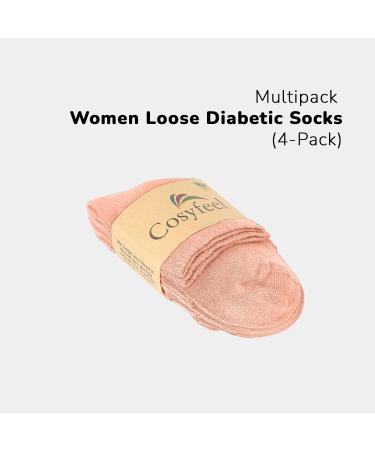Cosyfeel Women Loose Diabetic Socks | 4-Pack Neuropathy Ankle Socks for Ladies | Super Soft Eco-Friendly Bamboo Material | Durable with Seamless Toe | Multicolour Patterns | 4 Seasons 4-7 SALMON - Buy Online on SooperMarket.com