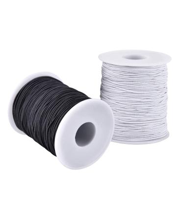 Elastic String for Bracelets, 2 Rolls 1 mm Sturdy Stretchy Elastic Cord for Jewelry Making, Necklaces, Beading Black+White