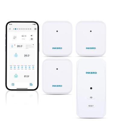 Inkbird radio thermometer Hygrometer 3 pieces ITH-20R-O with IBS-M2S WiFi Gateway Combination set radio temperature and air humidity monitoring with app notification alarm data export