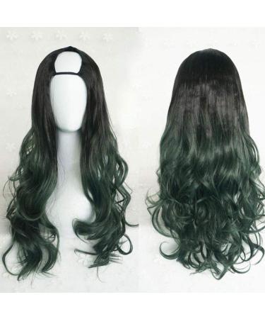 Harajuku Fashion Long Wavy Curly Fluffy U Shaped Wigs Heat Resistant Synthetic Fibre Mixed Gradient Dark Roots Hair for Girls 28inches H K K