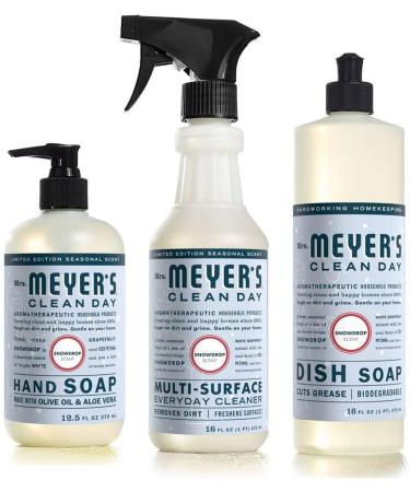 Mrs. Meyer's Snow Drop Kitchen Set Dish Soap Hand Soap Multi-Surface Cleaner 3 CT