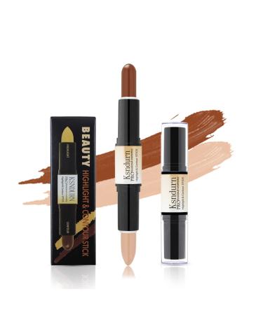 Dual-ended Contour Stick Ksndurn Contour Stick Makeup - Double-End Face Concealer Contouring Sticks Cream/Color Highlighter(Nature) Shadow(Dark Brown)