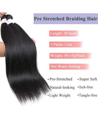 Leeven 20 Inch Pre Stretched Braiding Hair 3 Packs Ombre Medium Auburn EZ Braids Hair Extensions for Goddess Box Braids Pre Stretched Yaki Braiding Hair /1B# 20 Inch (Pack of 3) 1B - Buy Online on SooperMarket.com