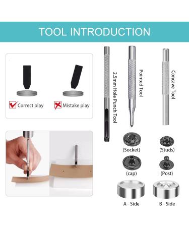 15mm Stainless Steel Snap Fasteners Kit for Leather Craft - 45 Set Snaps with Tools, 3 Colors - Ideal for Windbreaker, Shirts, Jackets, Backpacks, Wallets - Buy Online on SooperMarket.com