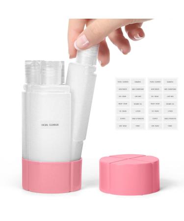 Olatay Travel Bottle TSA approved 4-in-1 Leak-Proof Bottle 4 * 60ml/2oz with 2 Pre-printed Labels for Travel Gym Camping Carry-On Travel Size Toiletries Shampoo Lotion Bottle for Women Men Pink