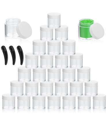 30 pieces empty cream gears with lid mini cosmetic glass container 10 ml lip balm glasses doses with 3 pieces mini spatula travel sample container set for nail art cream - white)