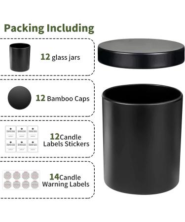 12 Pack 10oz Glass Candle Jars with Lids and Labels - Matte Black Empty Candle Jars for Making Candles Bulk Containers - Buy Online on SooperMarket.com