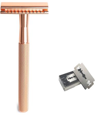 Oueyfer Double-Sided Safety Razor - Premium Zinc Alloy & Metal Handle for Effortless Hair Removal - Stylish Rose Gold with Bracket - Buy Online on SooperMarket.com