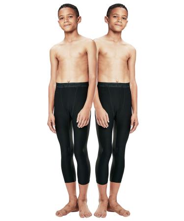 DEVOPS Boys 2-Pack 3/4 Compression Tights Sport Leggings Pants X-Large Black / Black