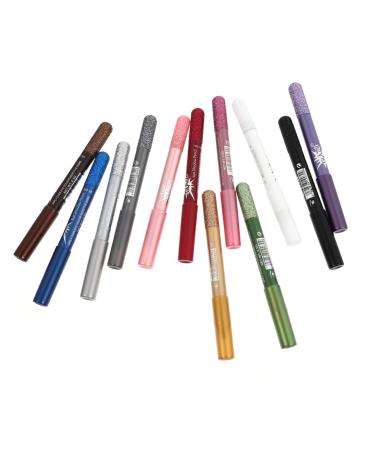 BELLIFFY 12pcs Pearlescent Eyeshadow Pencil Shimmer Eyeliner Waterproof Eyeshadow Glitter Crayons Wood