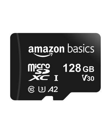 Amazon Basics microSDXC Memory Card with Full Size Adapter, A2, U3, Read Speed up to 100 MB/s, 128 GB 128GB
