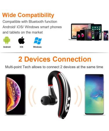 Bluetooth Headset V5.0 - Noise Canceling Mic, Ultralight Business Earpiece for Cell Phone, Sweatproof Headset for Driving/Trucker/Office - Red - Buy Online on SooperMarket.com