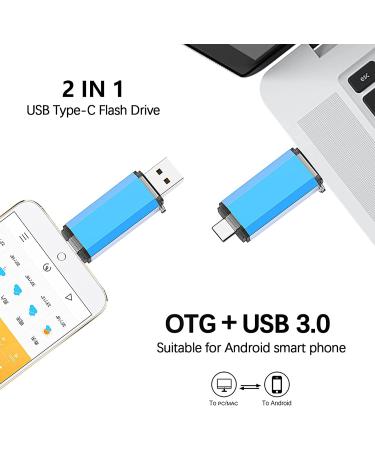 64GB USB C Flash Drive Alihelan 2 in 1 OTG Dual Type C Thumb Drive | USB 3.0 Pen Drive Memory Stick - Blue 64GB - Buy Online on SooperMarket.com