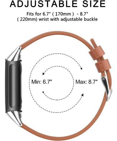 Tobfit Genuine Leather Band for Fitbit Charge 5 - Brown | Replacement Watchband Straps for Men and Women | Fits Wrist Sizes 5.7 - 8.7 | Accessories for Fitbit Charge 5 - Buy Online on SooperMarket.com