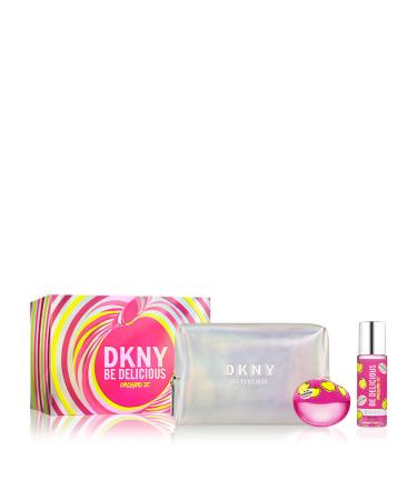 DKNY Be Delicious Orchard St. Eau de Parfum 3 Piece Gift Set For Women - Perfume Spray 3.4 Fl. Oz. Fragrance Mist 4.2 Fl. Oz. & Pouch