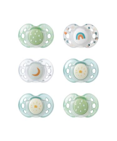 Tommee Tippee Nighttime soother 18-36 months 6 pack of glow in the dark soothers with symmetrical silicone baglet Pink Night