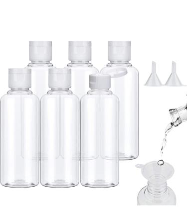 Voarge travel bottles Set 6 pack travel bottle 100ml plastic bottle with 2 small funnel transparent plastic air flight bottle for flight airport vacation (white)