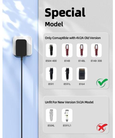 Wahl Cordless Magic Clipper Charger - Compatible with 8148, 8164, 8591, 8509, 1919 Models - AC Power Cord Supply for Clip Shaver - S010AZM0400200 - Buy Online on SooperMarket.com