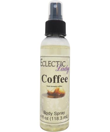 Eclectic Lady Coffee Scented Body Spray Original Strength Moisturizing Fragrance Hydrating Vegetable Glycerin Handcrafted in USA Phthalate-Free - Wake up with Fresh Scented Coffee Fragrance (4 Regular Strength 4 Fl Oz (Pack of 1)