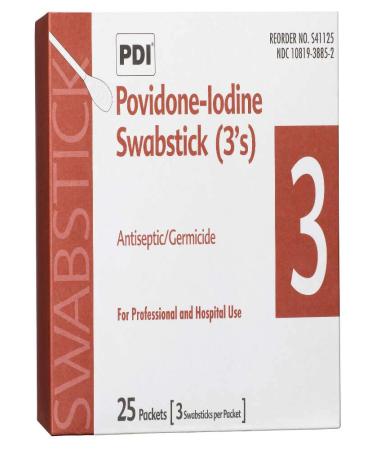 PDI PVP Iodine Prep Swabstick Skin Antiseptics 3's - 2.75 x 5.75 Inch S41125 (Case of 750)