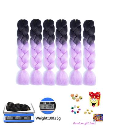 Buy Purple Kanekalon Braids Extensions | 24 Jumbo Box Braids Ombre Hair | 6-Pack Synthetic Hair for Crochet Braids (Black-Purple) - Buy Online on SooperMarket.com