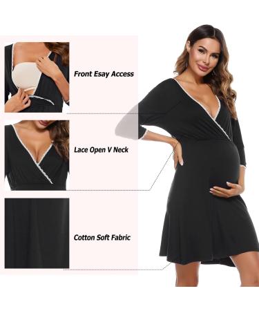 Sykooria Women's Cotton Nursing Nightdress with 3/4 Sleeves - Black, Size L - Buy Online on SooperMarket.com