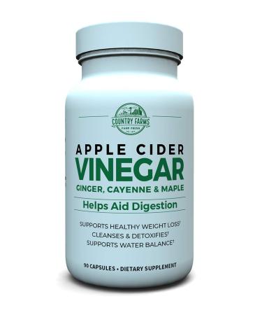 Country Farms Apple Cider Vinegar Capsules, with Ginger, Cayenne and Maple, Helps Aid Digestion, Supports Healthy Weight Loss, Cleanses and Detoxifies, Supports Water Balance, 90 Count, 90 Servings