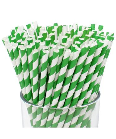 Just Artifacts Premium Disposable Drinking Striped Paper Straws (100pcs, Green)