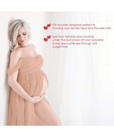 FEOYA Maxi Maternity Dress - Orange Chiffon Lace Strapless Gown for Pregnancy Photography - Buy Online on SooperMarket.com