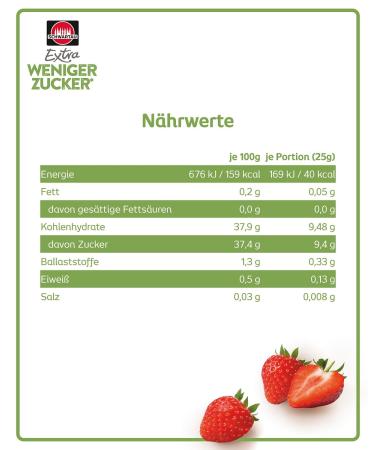 Schwartau Extra Less Sugar Strawberry Spread 300g | Reduced Sugar Fruit Jam for Healthier Enjoyment - Buy Internationally - Buy Online on SooperMarket.com