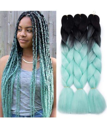 Tess Braids Extensions 60 cm 3 pack Jumbo Braids Kanecalon Kunsthaar For single-laid box braids hair extension braid 100g/bundle ombre hair braids extension (3 piece-black/light green) 60 cm (3 pieces) black/light green