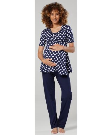 Happy Mama Maternity Nursing 3pcs Nightwear Set - Navy With Hearts - Pants, Top, Robe - Buy Online on SooperMarket.com