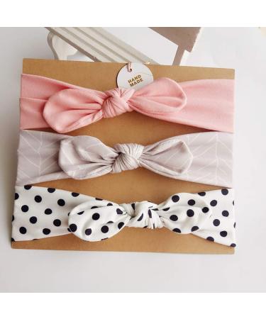 COUXILY 3 Piece Baby Girl Headband Set | Boutique Quality Elastic Cotton Hairbands with Bow | Perfect for 6-48 Months - Buy Online on SooperMarket.com