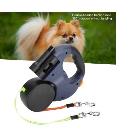 3m roller leash dog leash double retractable dog leash flexible retractable dog leash double linen with LED light for two dogs (dark gray)