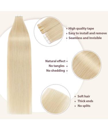 Tess Tape Extensions #613 Blond - 30cm Remy Real Hair Adhesive Tape Extensions - 20 Pack Smooth Light Blonde Hair Extensions - Buy Online on SooperMarket.com