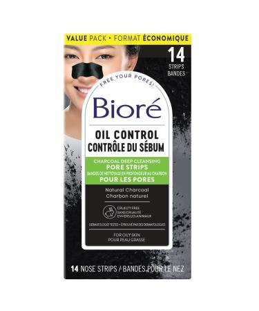 Bior Deep Cleansing Charcoal Pore Strips Value Pack for Instant Pore Unclogging and Blackhead Removal (14 Count) Charcoal 14 count (Pack of 1)