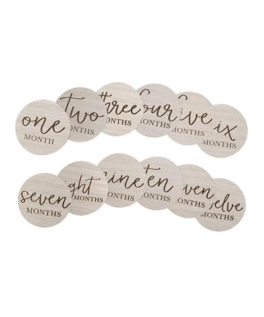 Little Pear Wooden Monthly Milestone Cards, Baby Milestone Photo Props, Wooden Monthly Photo Prop Cards Gray Wood Milestone Discs
