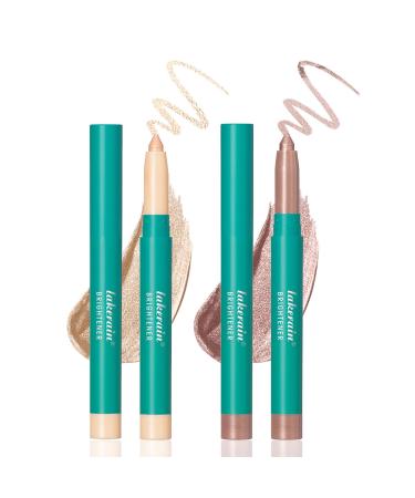 Aaiffey 2PCS Eyeshadow Stick Set Eye Brightener Stick Waterproof Glitter Eyeshadow Pencil Highlighter Eye Liner Shimmer Creamy Long Lasting Eye Makeup (2#Champagne+3#Rose Gold)