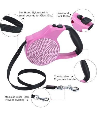 Solebee Bling Strass 5m Dog Leash - Durable Nylon with Anti-Slip Handle for Small Dogs (Up to 15kg) - Pink - Buy Online on SooperMarket.com
