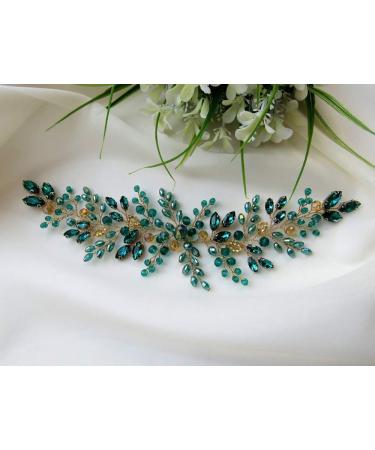 Denifery Emerald Green Wedding Hair Vine | Bridal Gold Headpiece & Jewelry - Buy Online on SooperMarket.com