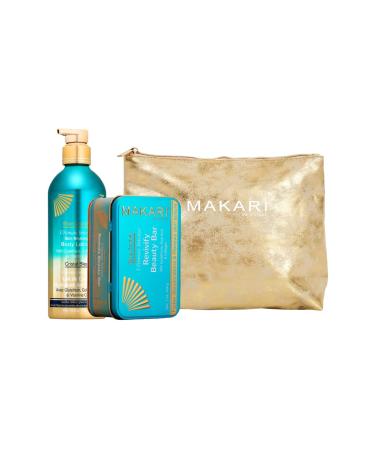 MAKARI Blue Crystal 2 Piece Gift Set & Free Makeup Bag - Brightening Bar Soap & Body Lotion Formulated with Glutathione for All Skin Types Botanical Self Care Kit for Women