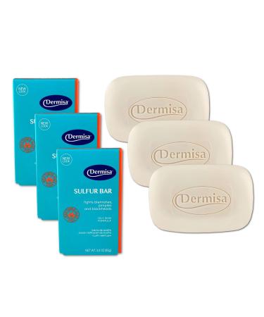 Dermisa Sulfur Bar with Aloe Vera | Helps to Cleanse Oily Acne-Prone Skin and Unclog Pores | Contains Sulfur + Aloe Vera | NO PARABENS NO ANIMAL TESTING | 3 OZ | Pack of 3 3-Pack