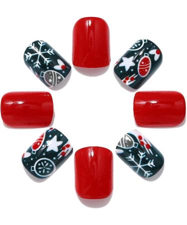 Brishow Christmas Snow Press on Nails - Antler Short Red Fake Nails 24pcs - Buy Online on SooperMarket.com