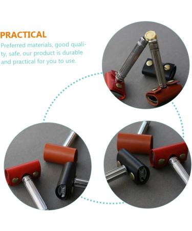 Foytoki Shaver Case - 2 Pieces Synthetic Leather Razor Accessories | Men's Razor Storage Bags | Brown 8.5x4.5cm - Buy Online on SooperMarket.com