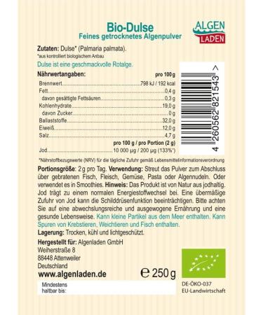 Buy Algenladen Organic Dulse Powder - 250g | Red Algae Superfood for Smoothies | Raw Vegan Powder | International Shipping Available - Buy Online on SooperMarket.com